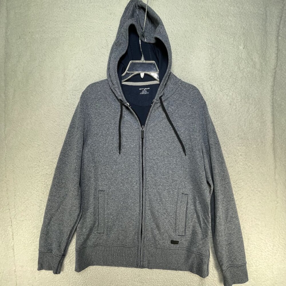 DKNY Jeans Hoodie Men's Size Medium Gray Drawstring Full Zip With Pockets.